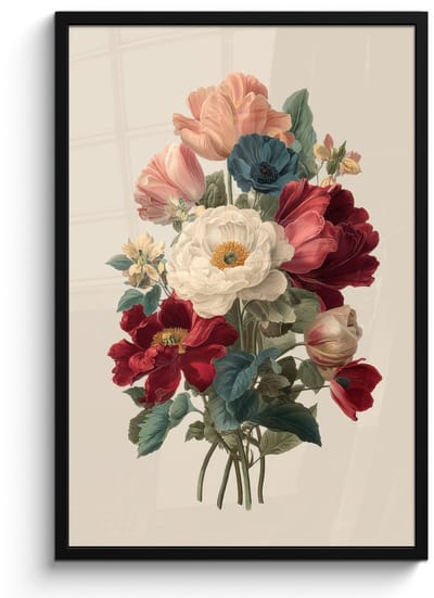 Poster in lijst - Fotolijst 60x90 cm - Posters - Boeket - Warme tinten - Elegant - Posterlijst zwart - Decoratie - Wanddecoratie woonkamer - Muurdecoratie slaapkamer