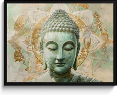 Poster in lijst - Fotolijst 80x60 cm - Posters - Buddha - Mandala - Modern - Spiritualiteit - Posterlijst zwart - Decoratie - Wanddecoratie woonkamer - Muurdecoratie slaapkamer