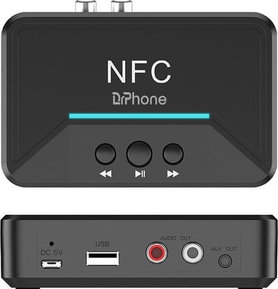 DrPhone DBR3 NFC Draadloze Bluetooth 5.0 EDR Audio Ontvanger met 3.5mm jack/ RCA / AUX + USB - HiFi Stereo Adapter – Zwart