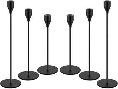 Zilver/Zwart, Voor Kegelkaarsen - Decoratieve Kaarsenhouder Voor Bruiloft, Diner, Feest, Jubileum (Zwart, 6 Stuks)