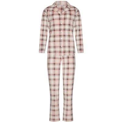 Pastunette - Pink Checks - Pyjama - Flanel/Fleece - Doorknoop - Roze - Maat 42