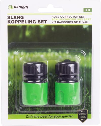 Benson Slangkoppeling set - duurzaam kunststof - 2 stuks - groen/grijs - eenvoudig te gebruiken