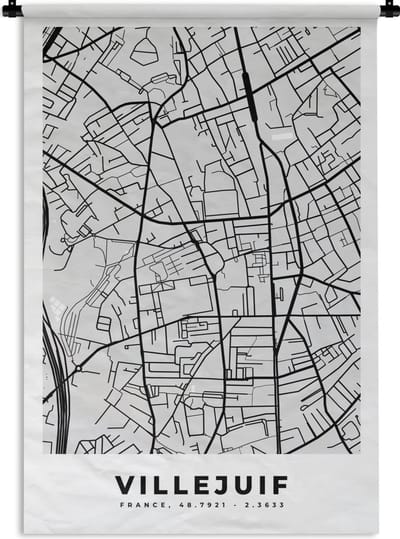 Wandkleed - Wanddoek - Kaart - Stadskaart - Villejuif - Plattegrond - Frankrijk - 120x180 cm - Wandtapijt
