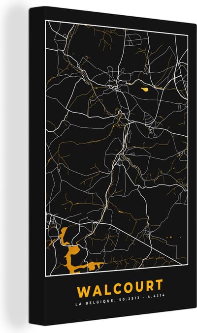 Canvas Schilderij Walcourt - Plattegrond - Goud - Stadskaart - Kaart - 20x30 cm - Wanddecoratie