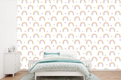 Behang - Fotobehang Regenboog - Vlinder - Baby - Breedte 360 cm x hoogte 240 cm