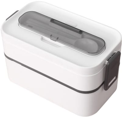 Bento Box - 3 compartimenten - container - bento lunchbox - Lunchbox volwassenen en kinderen - inclusief bestek -Bento Box voor volwassenen en kinderen - Stapelbare Bento Lunchbox met verdeler - Magnetronbestendige lekvrije salade lunchbox (Wit)