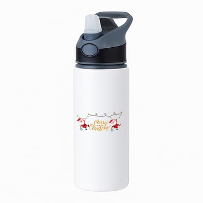 Hacebo® - Kerst merry christmas 2 kerstmannen waterfles met rietje zwart - Kerstmis - Kerst beker - winter - kerst - christmas - kerst cadeau - water fles - 650ML