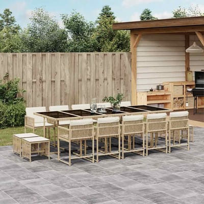 vidaXL - 15-delige - Tuinset - met - kussens - poly - rattan - beige