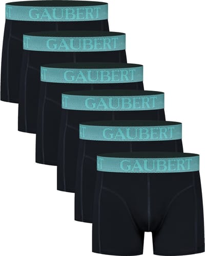 6 stuks Gaubert Heren Boxershorts - Bamboe - Zwart - Blauwe tailleband