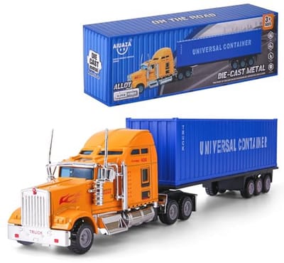 SnelShoppen - Truck model 1/65 met afneembare cargo container, speelgoed voor jongens, stevige legering semi-trailer, realistische details, ideaal voo