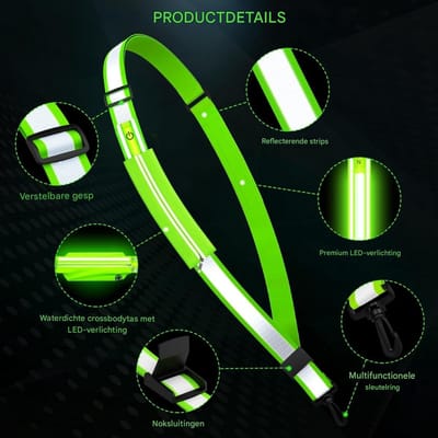 GELLDG Reflecterende LED-hardlooplamp - Instelbare helderheid - Inclusief reflecterende strips - Geschikt voor joggers, hardlopers, fietsers, hondenuitlaters en mensen van alle leeftijden voor buitenactiviteiten.