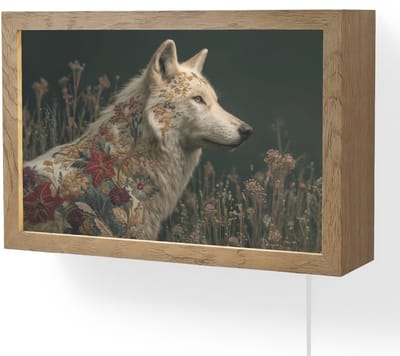 Wandlamp 30x20 cm - Oplaadbaar - Wolf - Bloemen - Natuur - Wandlampen binnen woonkamer - Slaapkamer lamp met kabel - Decoratieve nachtlamp - Vloerlamp snoer