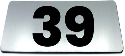 Nummerplaatje 39 - 80 x 50 x 1,6 mm - RVS-look geborsteld - Incl. 3M-tape | Nummerbordje - Deur en kamernummer - brievenbusnummers - Gratis verzending - 5 jaar garantie | Gratis Verzending