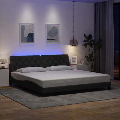 vidaXL - Bedframe - met - LED - zonder - matras - 200x200 - cm - stof - donkergrijs