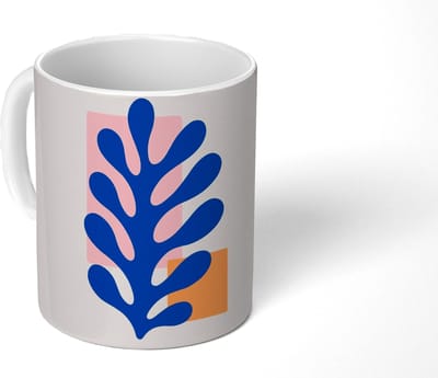 Mok - Koffiemok - Abstract - Blad - Blauw - Rechthoeken - Mokken - 350 ML - Beker - Koffiemokken - Theemok