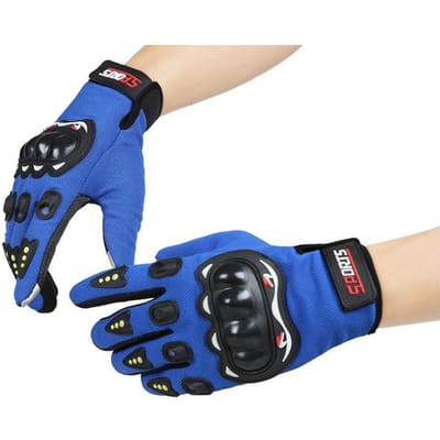 Gant de moto pour écran tactile, doigt complet, respirant, pour cyclisme, antidérapant, de protection pour hommes bleu