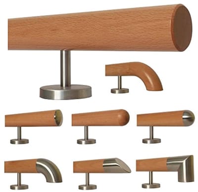 Houten trapleuning van beukenhout met roestvrijstalen houders - Lengte 30-500 cm, ideaal voor binnengebruik