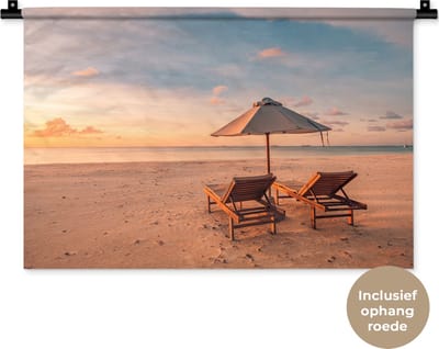 Wandkleed - Wanddoek - Strand - Ligbed - Parasol - 60x40 cm - Wandtapijt