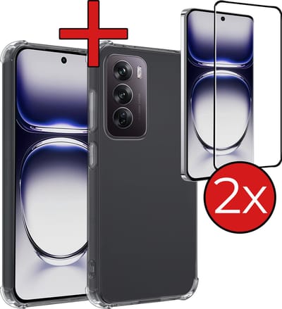 Hoesje - Met Screenprotector - 2 Stuks - Geschikt voor OPPO Reno 12 - Sterk & Shockproof - Back Cover - Siliconen Case - Telefoon Hoes - Shock Proof - Telefoonhoes - Transparant