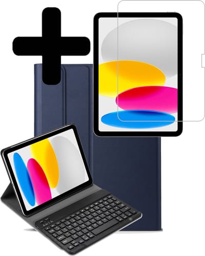 Hoesje - Geschikt voor Apple iPad A16/A18 (2022/2025/2026) - 10.9 & 11 inch (10e, 11e & 12e generatie) - Met Screenprotector - Toetsenbord Case - Keyboard Book Cover - Hoes - Donkerblauw