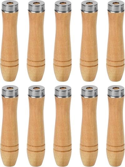 10 Stuks Houten Vijlgrepen 110 mm met Metalen Veiligheidsringen - Duurzame Vervangingsgrepen voor Stalen Velewijzen, Ronde, Driehoekige, Tovenaars Vijlen - Universele Pasvorm voor Houtbewerking