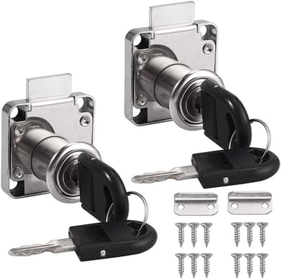 Cam Lock - 2 - 36×36 cm - Zinklegering Kern - Ladeslot - Meubelslot - Geschikt voor Brievenbussen, Lades, Kasten - Zilver