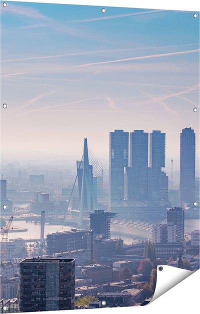 Gards Tuinposter Rotterdamse Skyline - 90x120 cm - Tuindoek - Tuindecoratie - Wanddecoratie buiten - Tuinschilderij