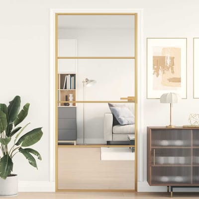vidaXL - Binnendeur - smal - 93x201,5 - cm - gehard - glas - en - aluminium - goudkleur