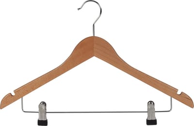 De Kledinghanger Gigant - Kledinghanger - Volwassenen - 7136BA - 50 Stuks - Blousehanger - Shirthanger - Lotushout - Naturel Gelakt - Vlak Model - Rokinkepingen - Anti-slip Knijpers - 44 cm - Kleerhanger (7136BA/50)