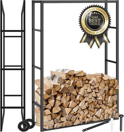 Metalen brandhoutrek voor binnen en buiten - Houtopslag voor haard en tuinhaard - Mod voor tuinkachel en aanmaakhout - 100,5x25x150cm