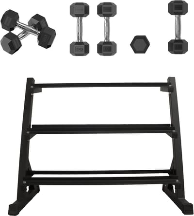 Focus Fitness – Hexa Dumbbell set 110 kg + Dumbbell Rack - Opbergsysteem