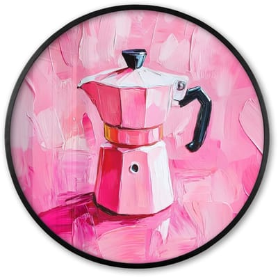 Poster in lijst Rond - Fotolijst 60x60 cm - Posters - Roze - Verf - Coffee - Ronde posterlijst zwart - Decoratie - Wanddecoratie woonkamer - Muurdecoratie slaapkamer