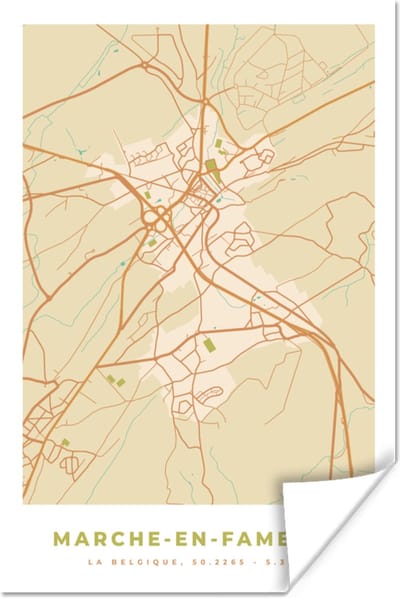 Poster Vintage - Kaart - Plattegrond - Marche-en-Famenne - Stadskaart - 120x180 cm XXL