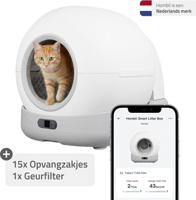 Hombli Automatische Kattenbak - Zelfreinigende & Elektrische Kattenbak - Bedienen via App - 72L XXL - Incl. Kattenbakmat + 15x Opvangzakjes + 1x Geurfilter