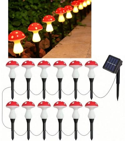 Zonne-energiepaddenstoellamp - Gazonverlichting - Schattige zonne-lampjes - Tuinverlichting voor paden - Waterdichte lamp met 8 standen voor buiten - Tuinverlichting voor paden, gazon, tuin en bruiloftsdecoratie - 12 lampvoeten in paddestoelvorm