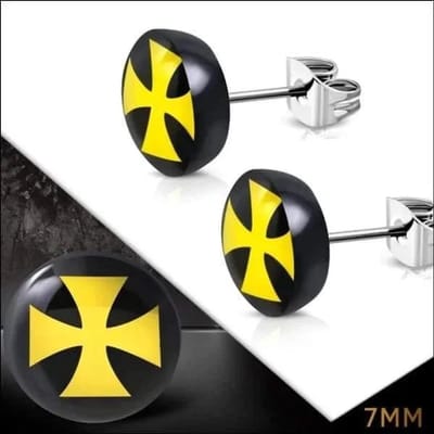 Aramat Jewels | Oorbellen | Stijlvolle Stalen Logo Oorbellen | 7mm / Kruis-Geel | |7mm | Staal | Kinderen, Volwassenen | Verkleurd niet