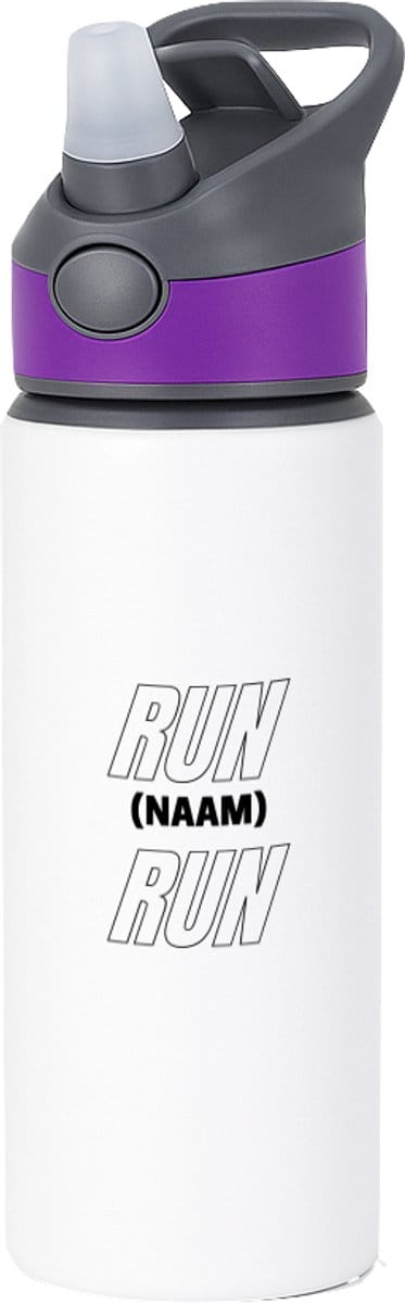 Hacebo® - run met eigen naam waterfles met rietje paars - Hardlopen - Hardloper - Sport - water fles - 650ML
