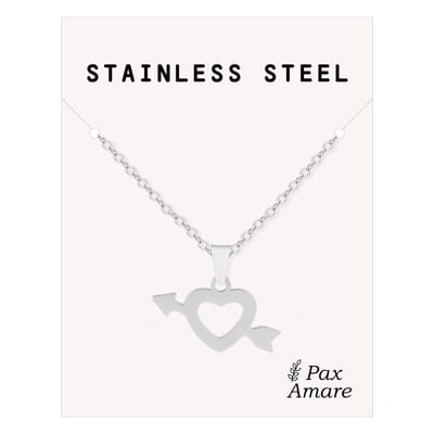 Cadeau Ketting met Hartje & Pijl - Roestvrij Staal - Zilverkleurig - Cadeau Sieraad op Kaartje - Pax Amare