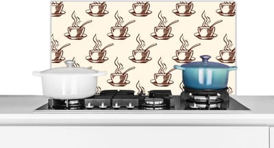 Spatscherm keuken 90x45 cm - Kookplaat achterwand Patronen - Vintage - Koffie - Muurbeschermer - Spatwand fornuis - Hoogwaardig aluminium