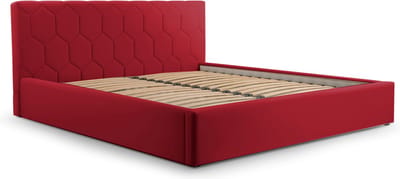 Tweepersoonsbed met fluwelen bekleding, met hoofdeinde, lattenbodem, bed voor volwassenen - BED 02 - 160x200 - Donkerrood (TRINITY 24)