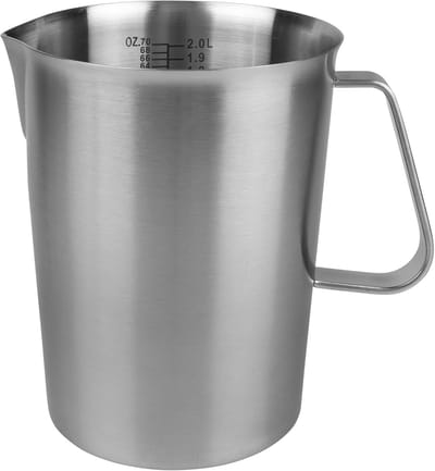 Maatbeker met schenktuit, Maatbeker voor Koken en bakken, litermaat, 2L Roestvrij Staal Keuken Measuring Cups met markering, vaatwasser bestendig, RVS Maatkan en Mengbeker