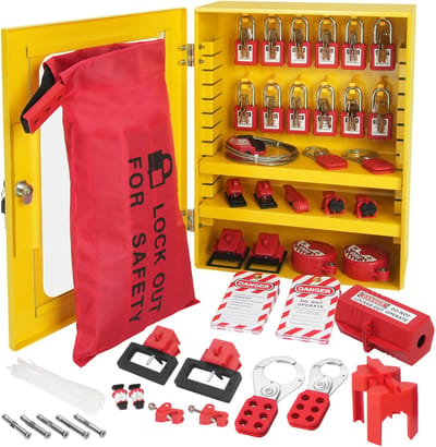 Lockout Tagout Kit 59 Onderdelen - Hittebestendig - Corrosiebestendig - Staal - Hangsloten, Bouten, Tags - Professionele Elektrische Veiligheid
