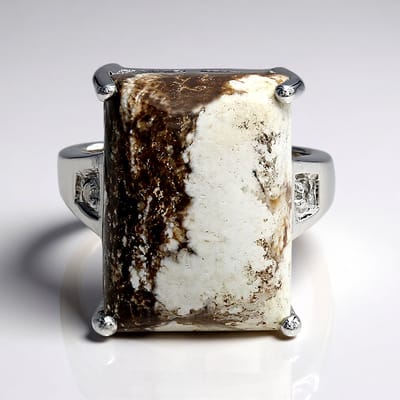 Cavill - Zilveren Ring met Magnesiet 12,45 ct en Witte Topaas 0,05 ct - 925 Sterling Zilver - Elegante Braziliaanse Edelsteen - Ringmaat 17