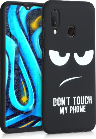 kwmobile telefoonhoesje geschikt voor Samsung Galaxy A20e - Hoesje voor smartphone in wit / zwart - Backcover van TPU - Don't Touch My Phone design