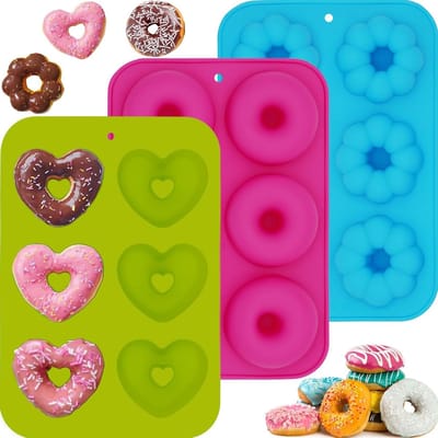Siliconen Donut Bakvormen Set van 3, Non-stick Muffin Mallen voor Donuts, Hartvormige en Cirkelvormige Mallen voor Taarten, Koekjes en Bagels
