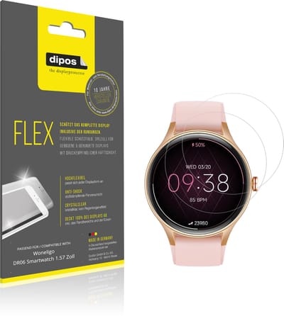 dipos – 2x Beschermfolie geschikt voor Woneligo DR06 Smartwatch 1.57 Zoll | 3D Full Cover Screenprotector | 100% Passend
