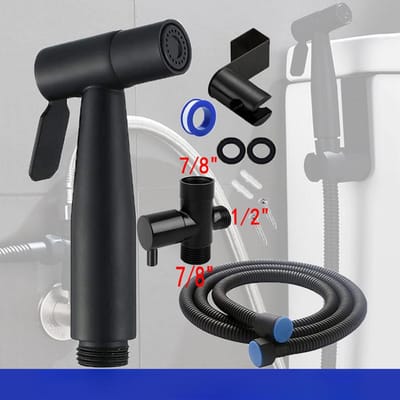 Ensemble de pulvérisateur de toilette à main pour bidet, robinet de bidet en acier inoxydable, pistolet de pulvérisation de toilette mural, pomme de douche de salle de bain autonettoyante noir