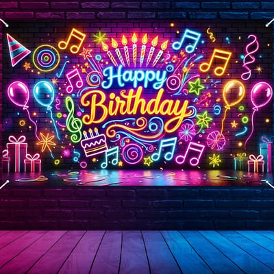 Dailygoods- Verjaardagsachtergrond Glow in the Dark - Feestbanner - Neonverjaardagsdecoraties - 6ft x 4ft - Perfect voor Fotocabine - Schitterende Decoratie
