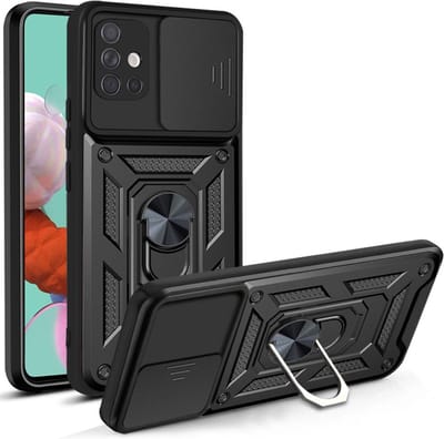 Coverup Hoesje - Geschikt voor Samsung Galaxy A51 Hoesje - Coverup Armor Ring Kickstand Back Cover met Camera Shield - Zwart