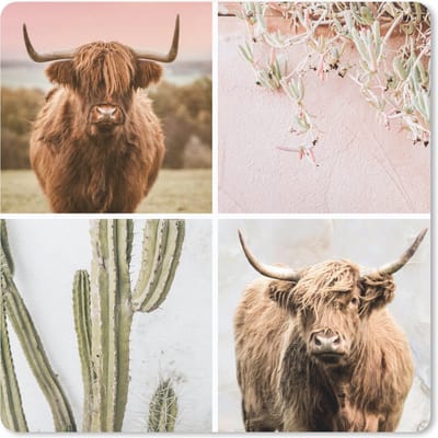 Muismat 20x20 cm - Mousepad Schotse hooglander - Collage - Vetplant - Muismatten